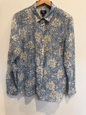Vintage Gant Blue and Cream Floral Button-Down Shirt size 12